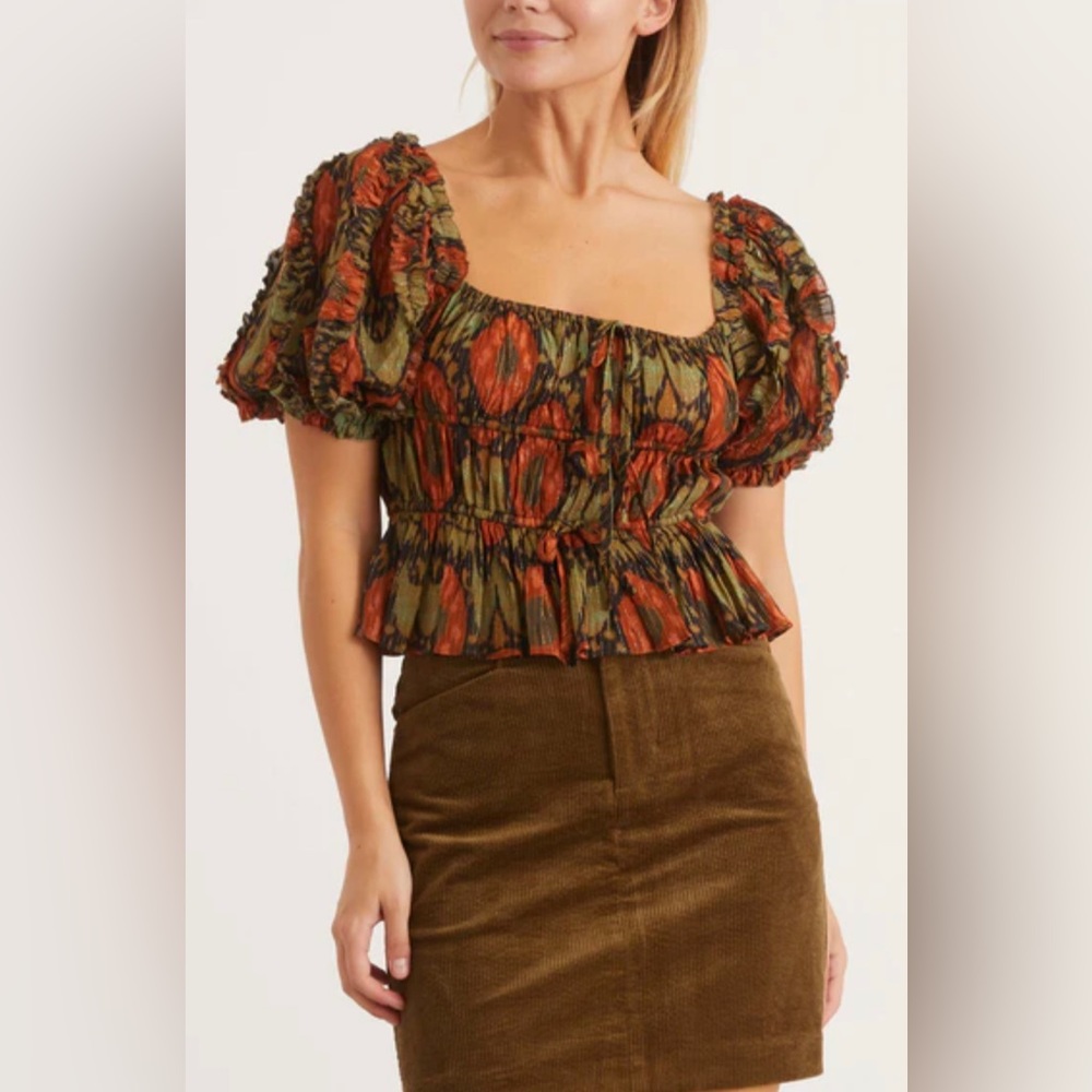Ulla Johnson Medha Top in Nocturne Puff Sleeves Size 10 BNWT Orig Price $375